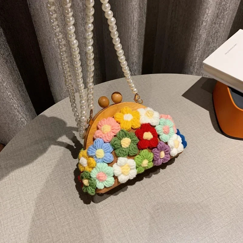 Flower pearl personalized canvas cross body bag with flower shell wood shoulder 2025 selling womens 250227