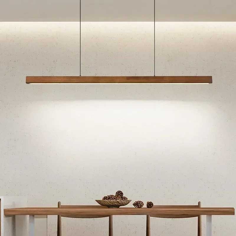 Modern LED Pendant Light wood Long Strip dining table lamp suspension Chandelier for living dining room kitchen lighting fixture X250307