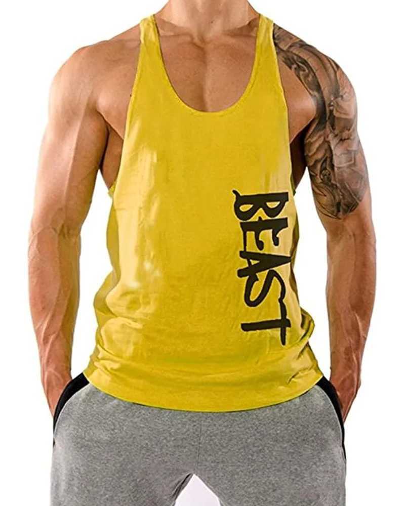 Summer Mens Vest BEAST Simple Print Mens Fitness Vest Y Strap Fitness Casual Sleeveless T Shirt Quick Dry Large Size Mens TopT250318