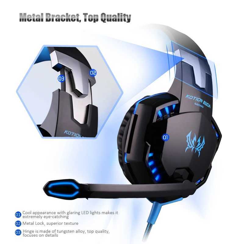 G2000 Gaming Headset Deep Bass Stereo Casque Wired Headphone Glowing Earphone with Microphone for XBOX PC Laptop X250307