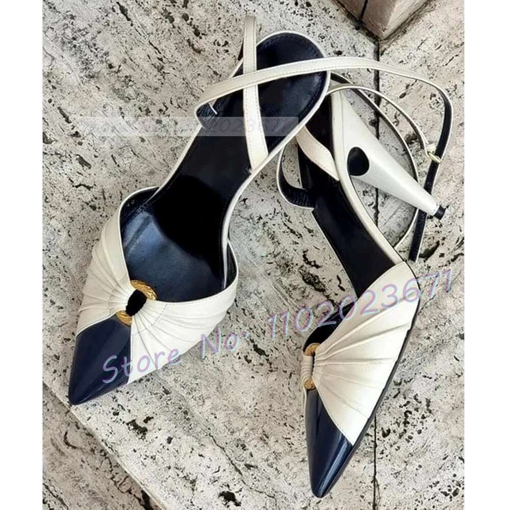 Pointy Metal Ring White Sandals Women Mixed Color Spike High Heels Elegant Work Office Lady 2023 Summer Bow knot Shoes