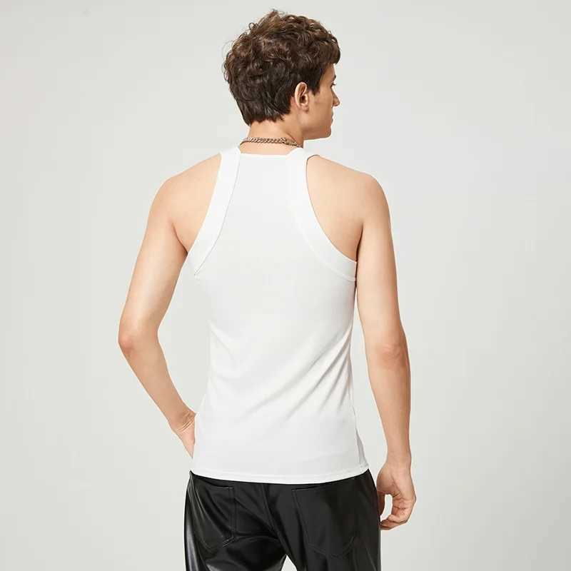 2024 Men Tank Tops Mesh Hollow Out Solid V Neck Sleeveless Streetwear Male Vests Transparent Summer Fashion Men ClothingT250318