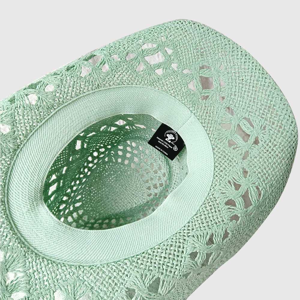 Melesh Western Womens Mint Green Cowboy Hat Straw Cowboy Hat Plasticity Strong Wide Brim Sunshine Beach Western Cowboy Hat W250307