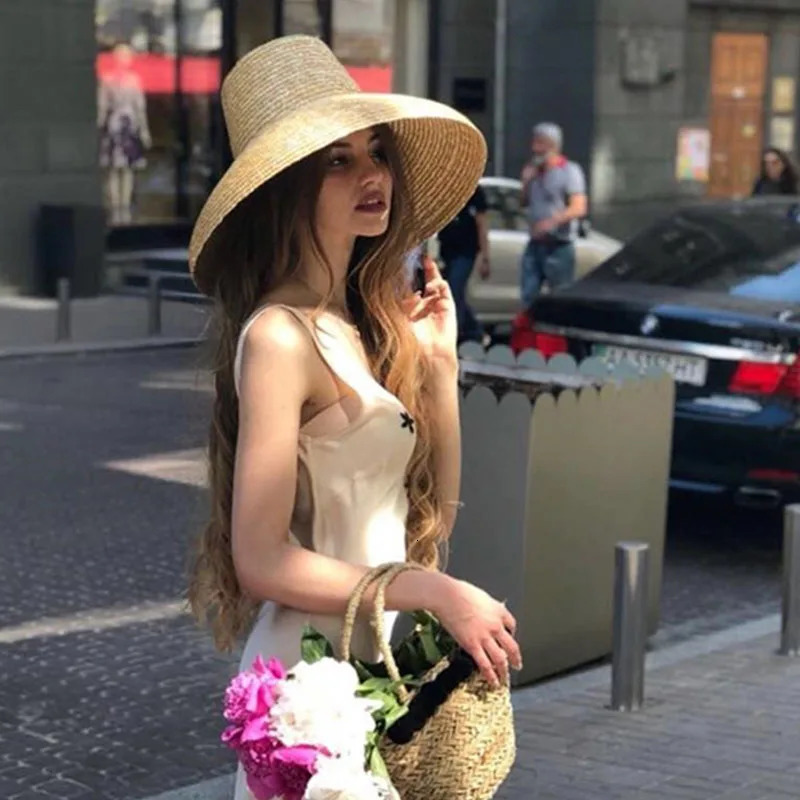 Lamp Shape Sun Hat for Women Big Wide Brim Summer Beach Hat Ladies High Top Straw Hat UV Protection Derby Travel Hat250305