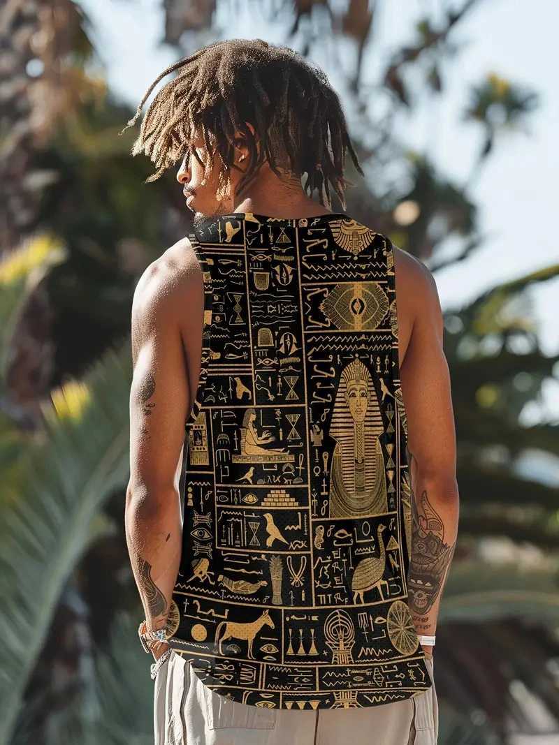 Hot Sale Mens Flat Shoulder Tank TopAbstract Exaggerated 3D PrintSummer Mens Fitness Tank TopQuick Dry Sleeveless T ShirtT250318