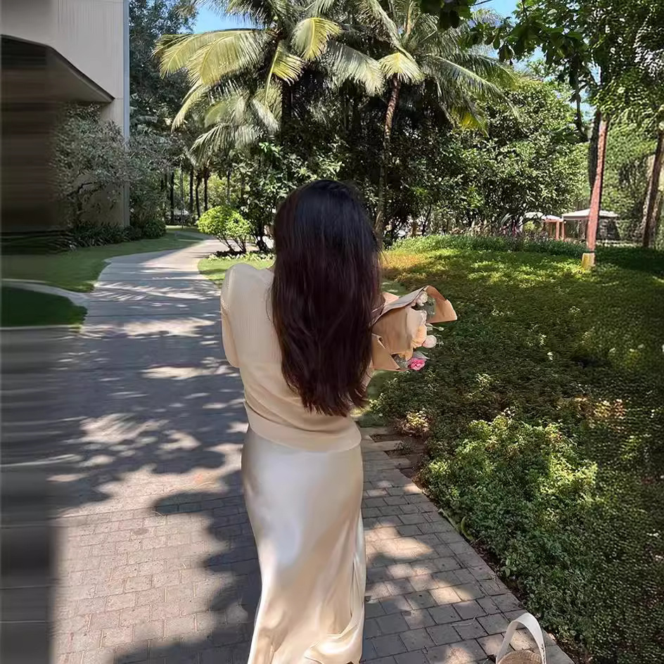 Y3158 Long skirt Temperament satin hip skirt summer new spring and summer side slit elastic skirt