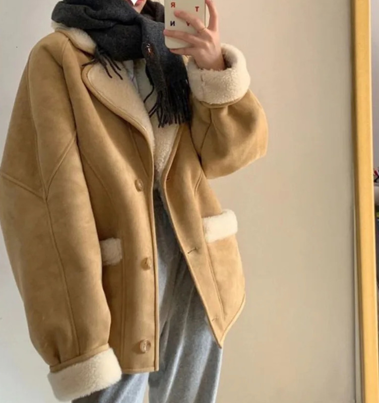 Women Winter Fleece Thickened Lamb Fur Jacket Sheepskin Suede Leather Coat Fashion Lamb Fleece Parka Women Outerwear 240918