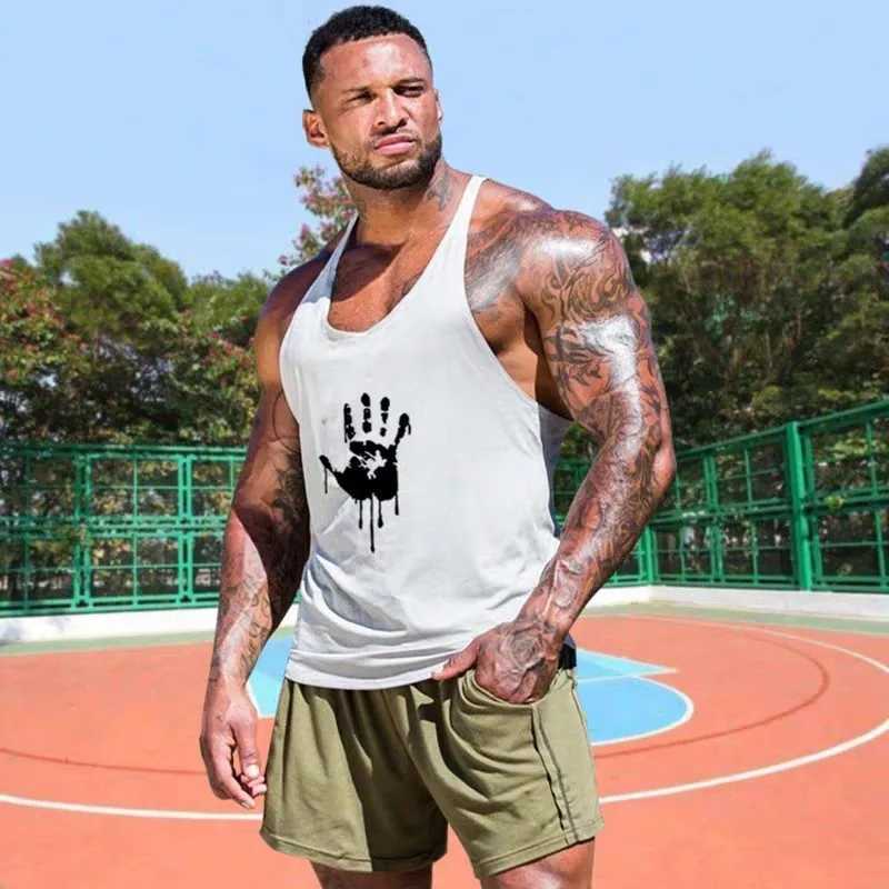 European and American Mens Fitness Sports Tank Top Daily Summer Leisure Cotton Sweat-absorbing Palm Thin Shoulder Strap NewT250318
