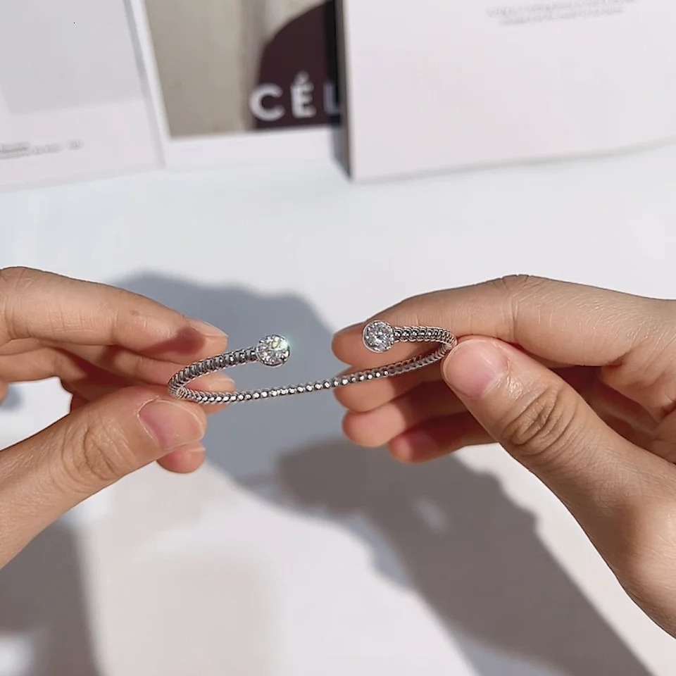 Anziw Solid Bracelet 925 Silver 5mm 1ctw. D-color border circular silica stone bracelet for women open bracelet cuff gift GRA jewelry 250303