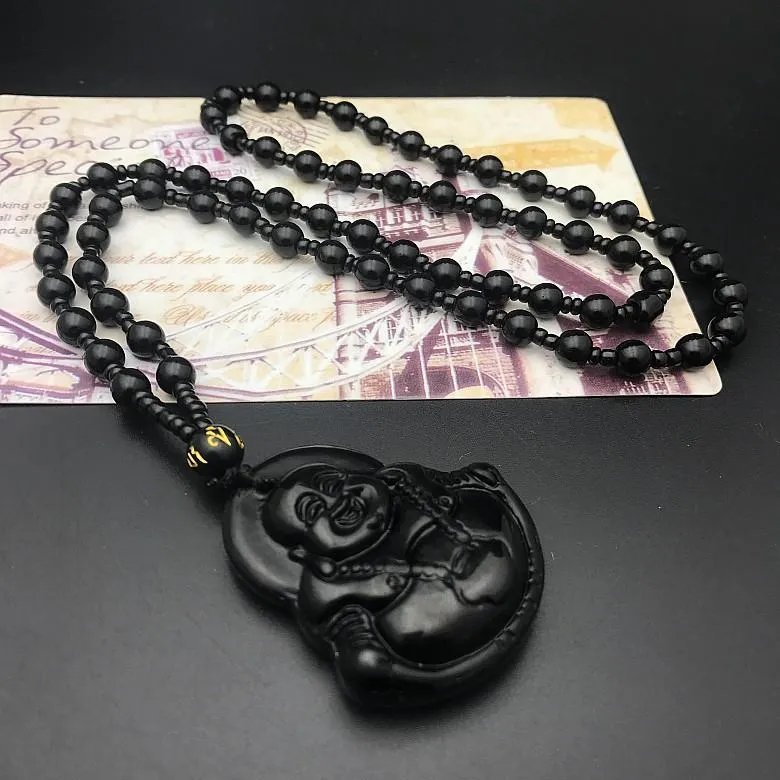 Pendant Necklaces Natural Stone Maitreya Buddha Necklace For Women Men Chinese Carved Amulet Choker Jewelry Drop Delivery Ot9Mc