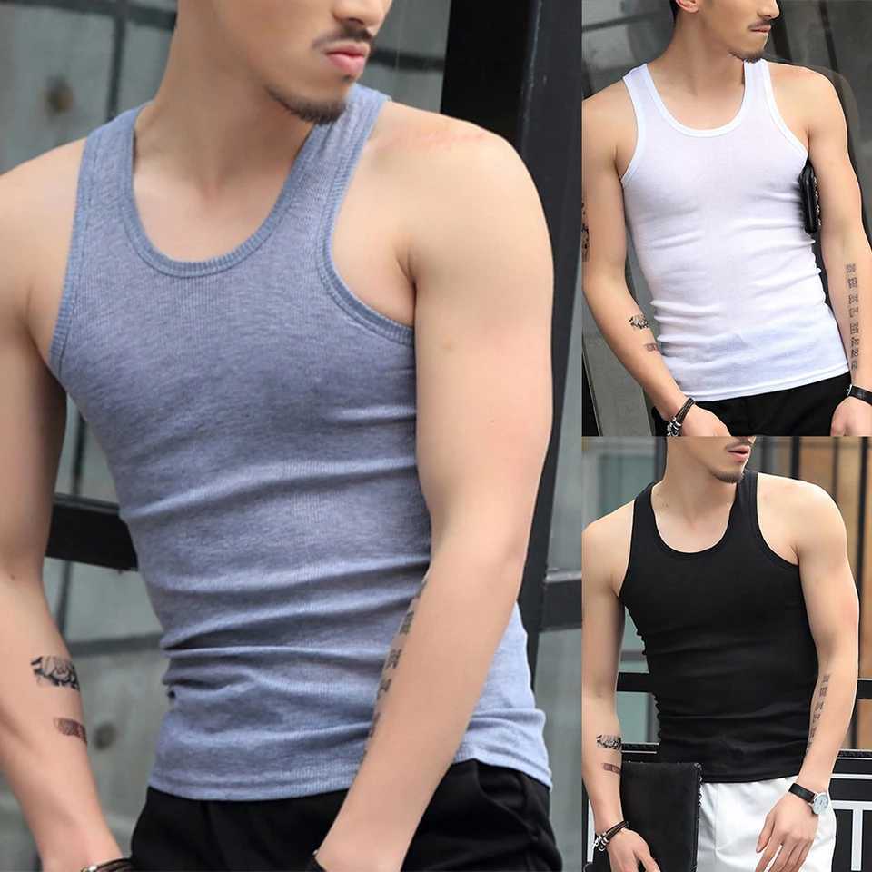 Men Elastic Breathable Sleeveless Tank Tops Undershirt Gym Workout Stringer Fitness T-Shirt Beater Undershirt Casual Mens VestT250318