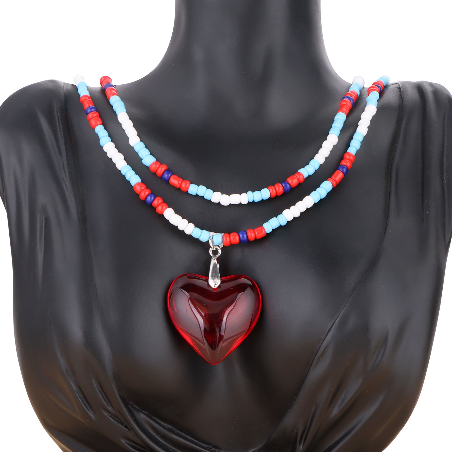 Colorful beaded heart-shaped necklace peach heart necklace set of chains female retro personality of Europe and the United States with glazed jewelry