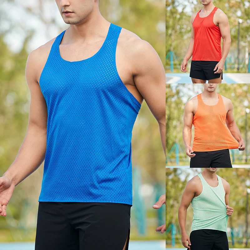 2023 Summer Mens Clothing Solid Color Tank Top Men Mesh Quick Dry Fitness Vest Bodybuilding Gym Clothing Men Sleeveless ShirtsT250318