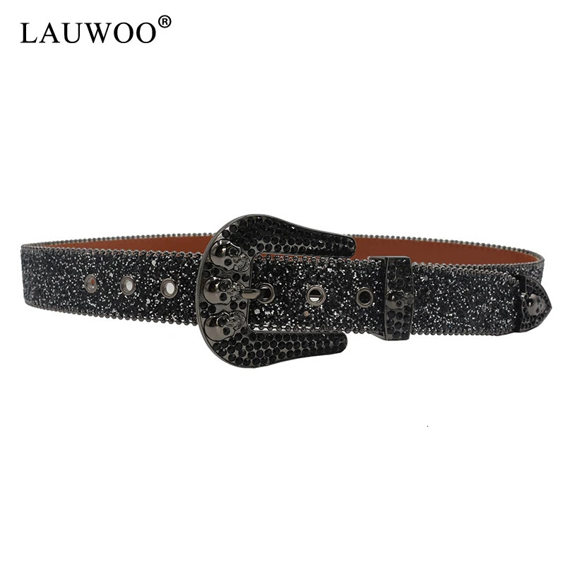 Skull Rhinestone Belts For Women Men Y2K Leather Strap Crystal Studded Western Cowgirl Cowboy Diamond Bling Belt 250227