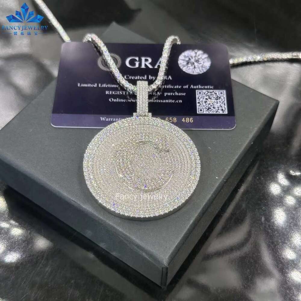 Custom Name Moissaite Pendant Sier Iced Out Round Fully Moissanite Bg Letter C Hip Hop Jewelry