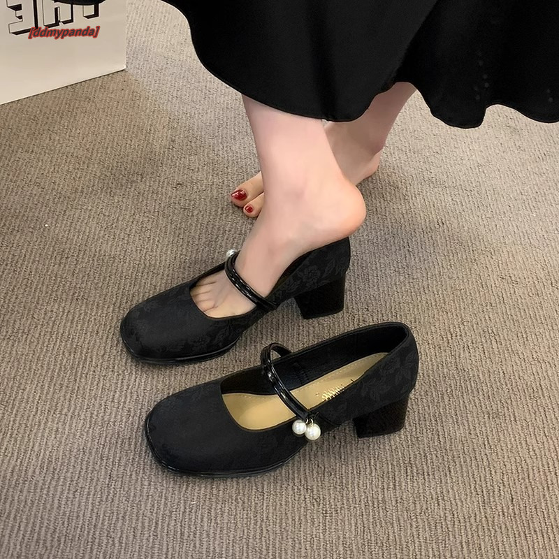 New Chinese women's coarse single spring cheongsam shoes, 2025 new style with horse face skirt, versatile high heels #ddmypanda