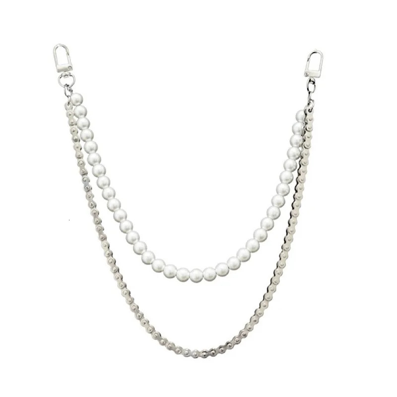 punk style pearl double-layer mens and womens hip-hop fashion metal pants waist chain accessories 250306