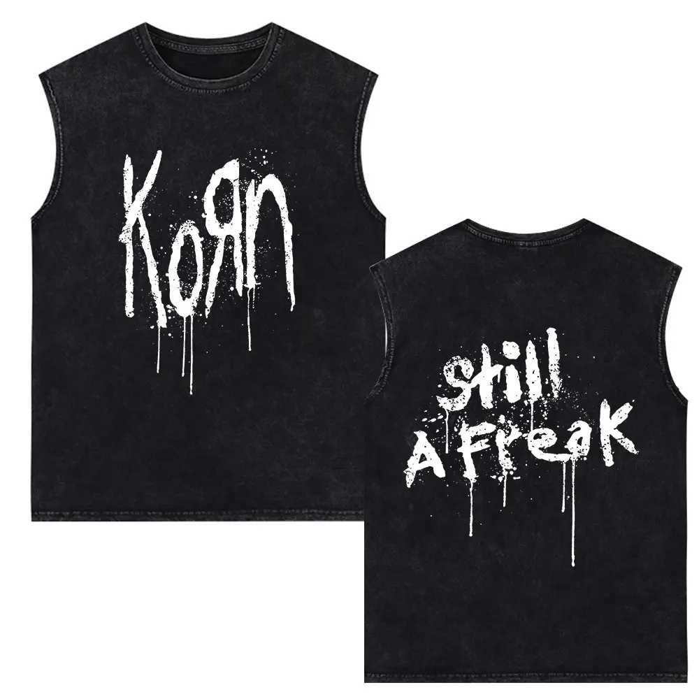 Korn Music Concert Rock Band World Tour Vest T-shirt Men Metal Gothic Oversized Vintage Washed Tank Tops Cotton Sleeveless TeesT250318