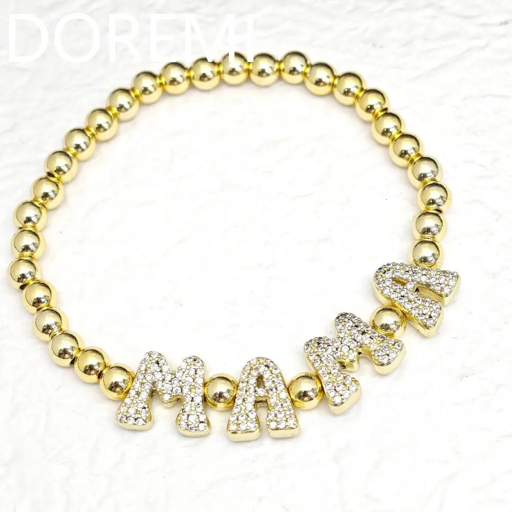 DOREMI Brass Letters Beads Bracelet Custom Jewelry Gift Friendship Bracelets Beads Personalized Initial Bubble Letter Bracelet 250303