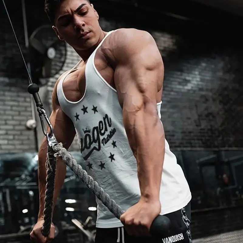 Summer new fashion cotton mens vest shoulder belt Breathable I-vest Jogger fashion gym exercise fitness wearT250318