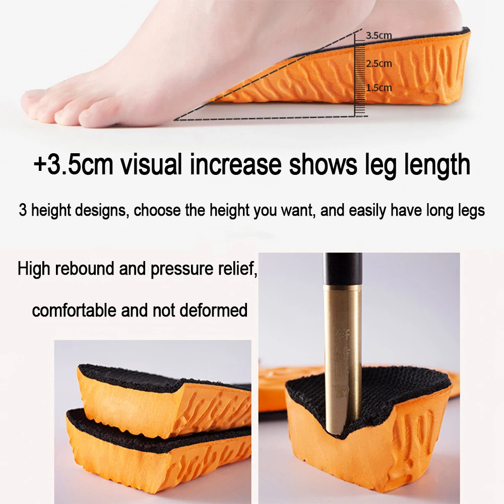 1535cm Invisible Height Increase Sport Insoles Orange EVA Memory Foam Shoes Sole Pad Breathable Comfortable for Men Feet Care 250306