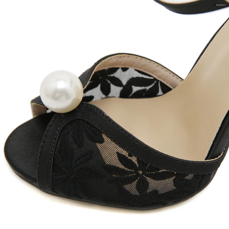 2025 S Fashion Designer Sandals Lace Big Pearl Women S Fish Mouth Stiletto High Heel Wedding Shoes Banquet