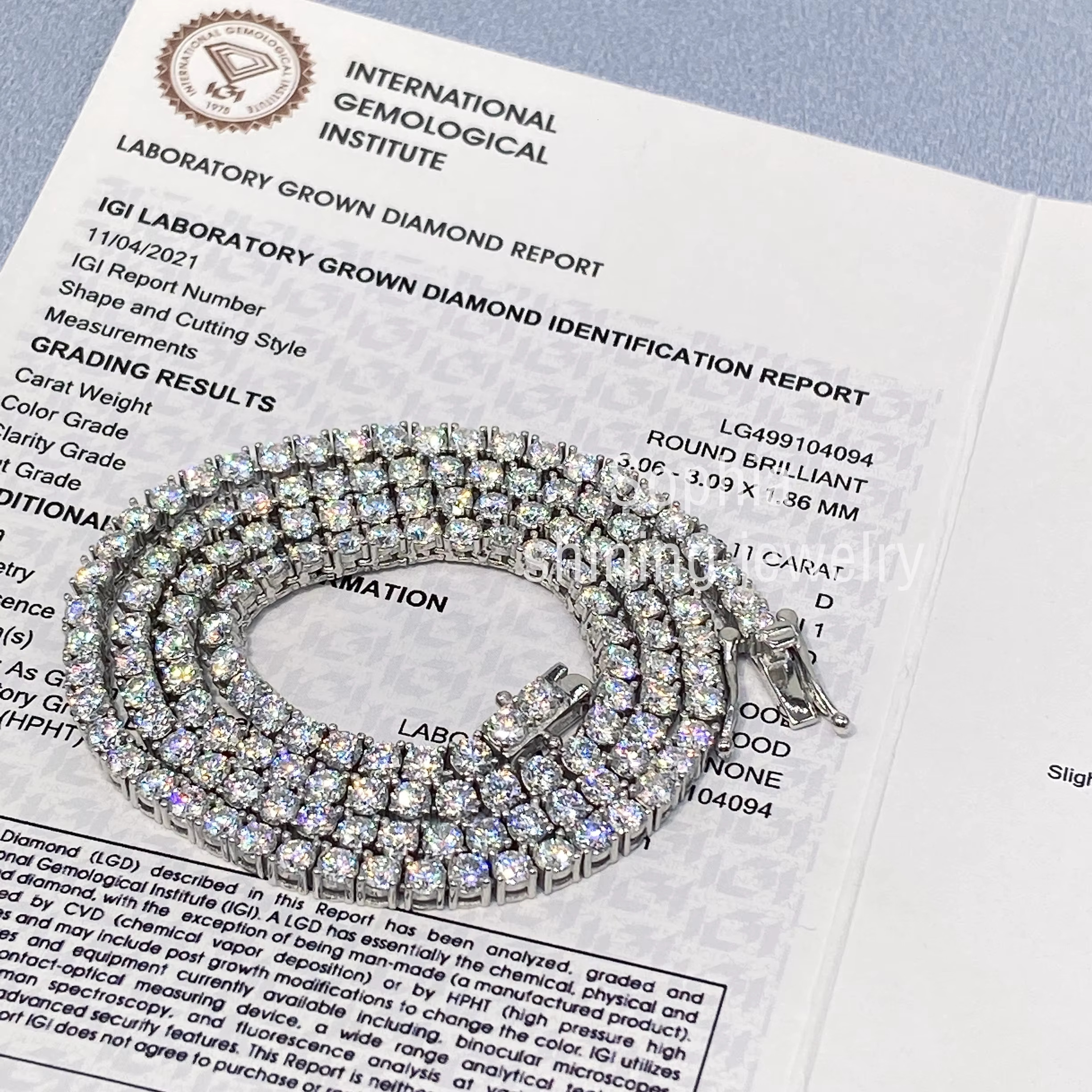 IGI Verified 3MM 18Inch Tennis Chain Necklace Lab Grown Diamonds Jewelry