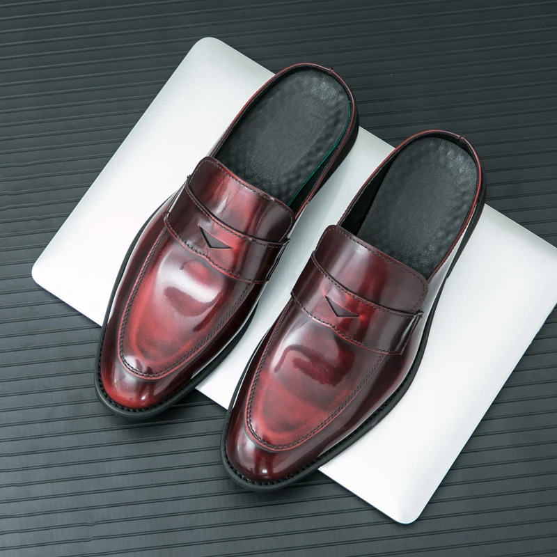 High Quality Mens Red Black Green Sandals Half Sequin Shoes For Men Mules Casual Shoes Penny Loafter Loafers Slippers 250306