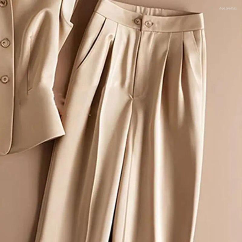 Women's Two Piece Pants Korean Elegant Sleeveless Suit Summer Lapel Single Breasted Office Lady Tops Wide Leg 2-Piece Set Outfits 877P