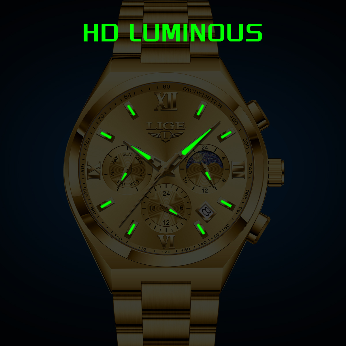 LIGE New Men's Multi functional Waterproof Calendar Quartz Watch Night Light Men's Business Master Watch Fashion Sports Chronograph