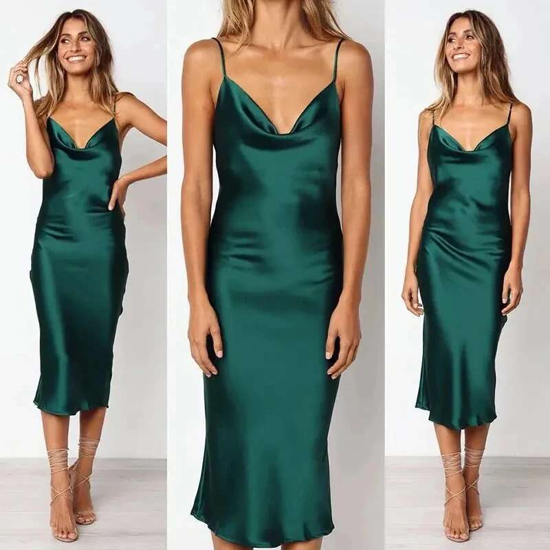 2025 NEW Sexy Horizon Green Satin Evening Bandage Green Slim Fit Midi Dresses Elegant Backless Party Dress Fashion Women Clothes 21796 KLMY