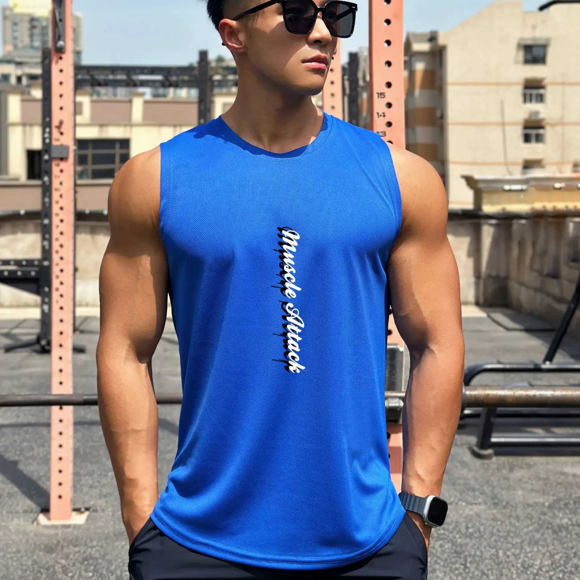 Summer Mens Running Tank Top Oversized Sports Sleeveless T Shirt Quick Dry Loose Fitness Clothing Bodybuilding Tank TopT250318