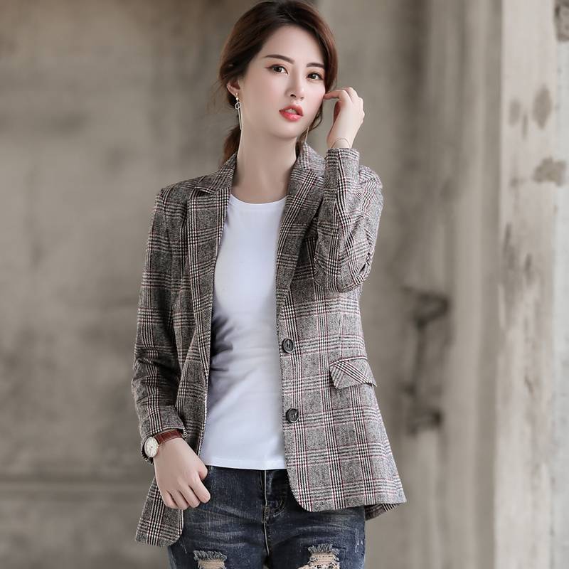 X36Stylish Plaid Blazer for Ladies - Elegant Fit for College & Streetwear Trends