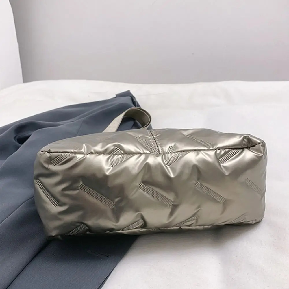 Dumpling Bag Bright Space Cotton Tote Korean Style Large Capacity Crossbody Down Shoulder Nylon Handbag 250227