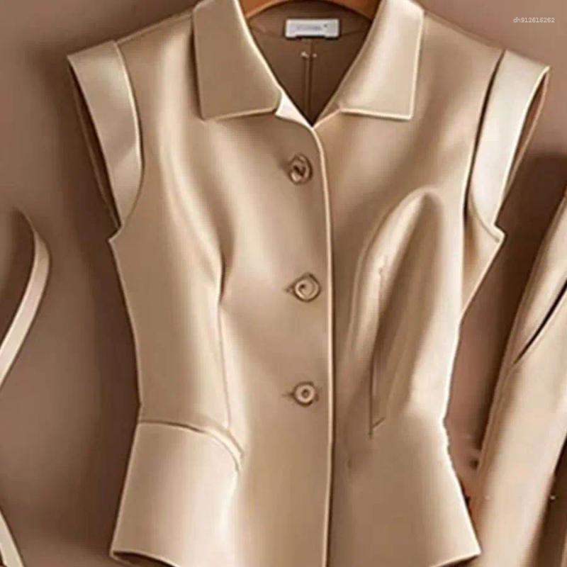 Women's Two Piece Pants Korean Elegant Sleeveless Suit Summer Lapel Single Breasted Office Lady Tops Wide Leg 2-Piece Set Outfits 877P