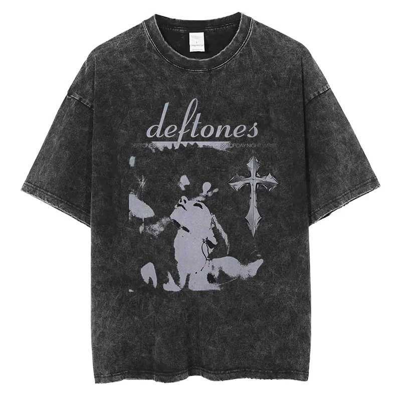 Men's T-Shirts Hip Hop Deftones Men Women Plus Size Summer Washed T Shirt Vintage Print Cotton Tshirt Fashion Design Tee Streetwear Unisex Top z250307