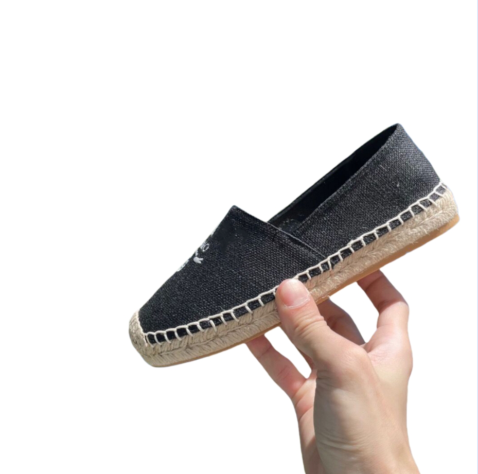 2025 Paris Luxury Shoes Fashion Denim Sapatos Espadrilles Straw Fisherman Flat Heels Shoes Lazy Zapatos sandal Casual Linen slippers torys