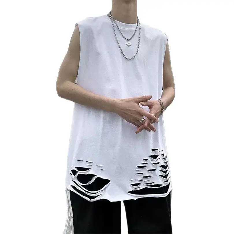 Summer Ripped Mens Tank Top Hole Sleeveless Shirt Men Braces T-Shirt Singlet Cotton Boys Tshirt 2025 Vintage Streetwear Z1T250318