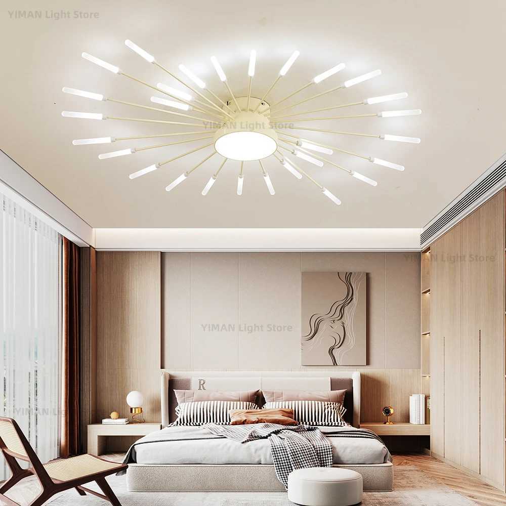Led Firework Chandelier Dimmable For Living Room Bedroom Milk Yellow Ceiling Chandelier Dining Room LED Ceiling Lamp With Remote X250307