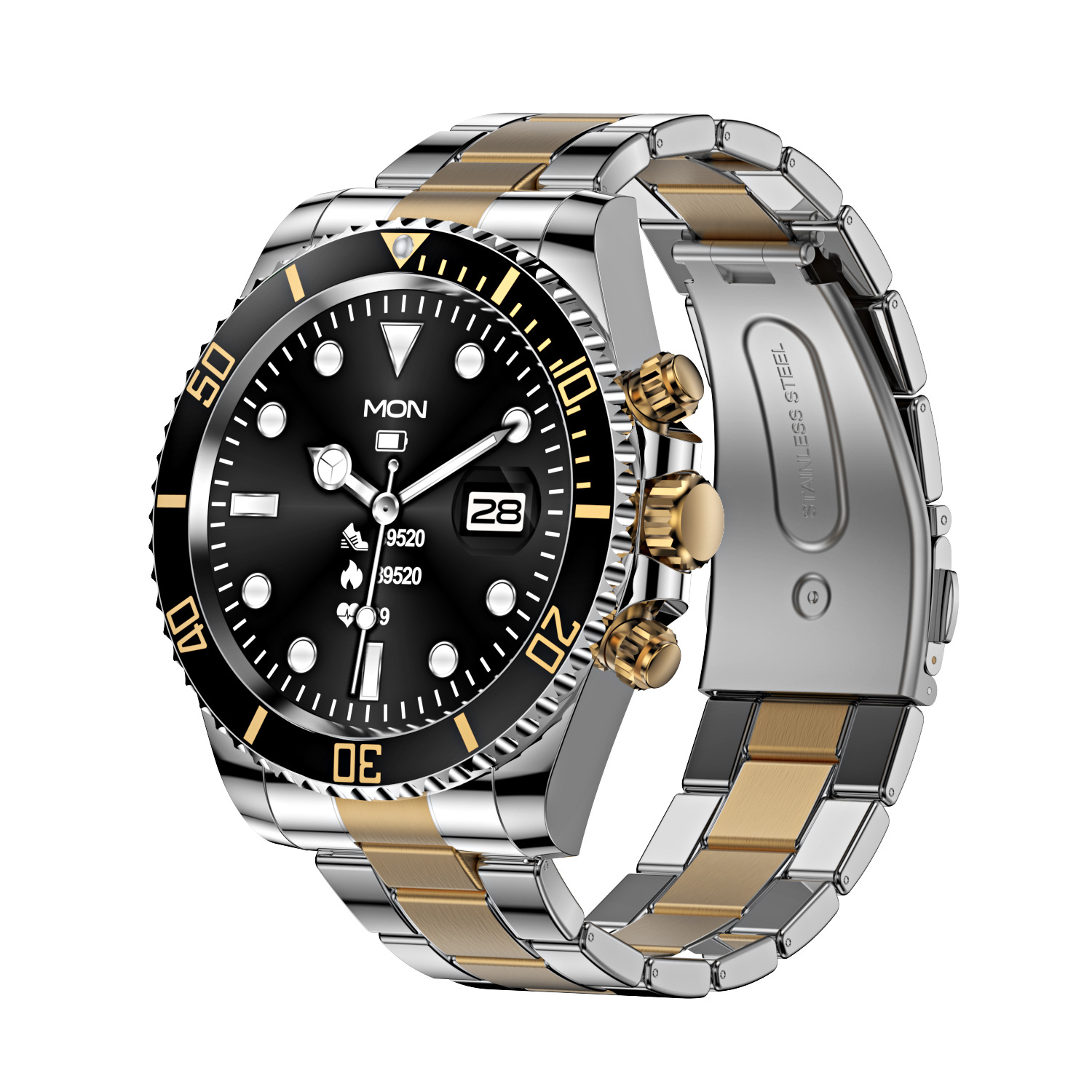 Stainless Steel Smart Sports Watch with Fitness Tracking & Notifications