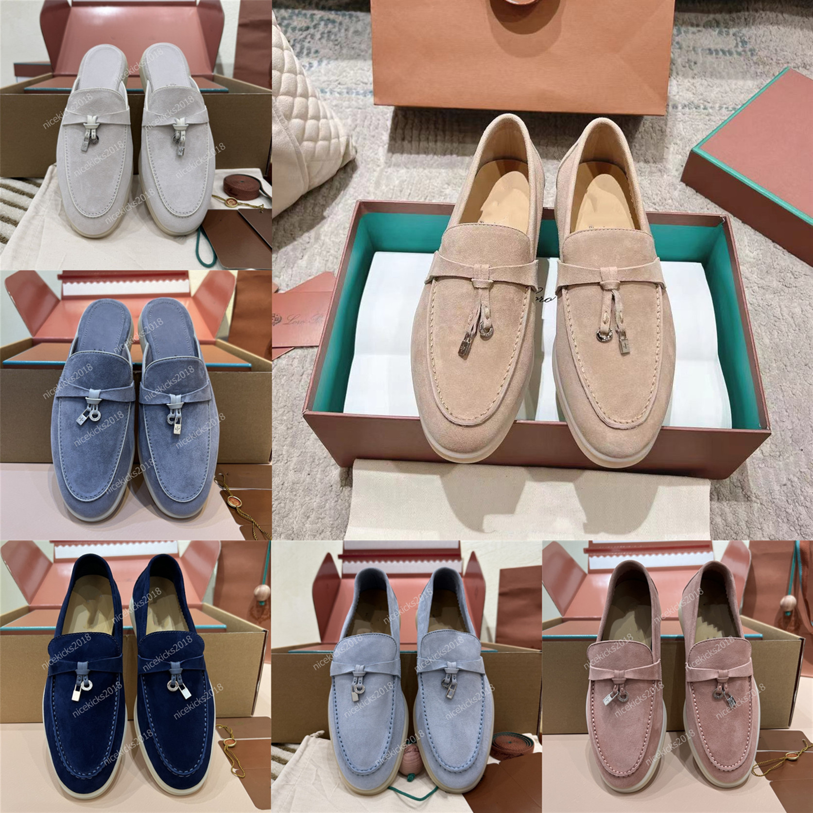 Mens Womens Slippers Summer Walk Charms Loafers Luxury Designs Slipper Slip On Mules Sandals Men Soft Suede Top Quality Slides Scuffs Scarpette da donna Pantoufles