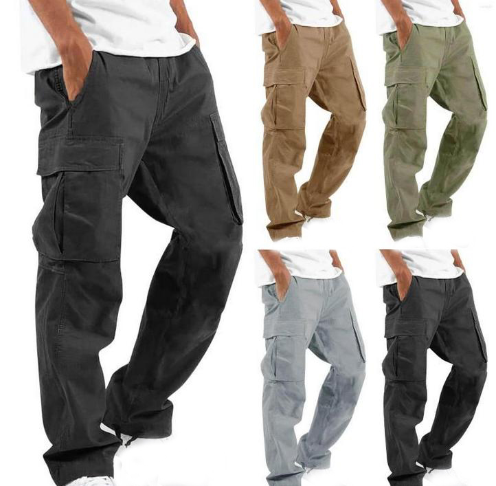 Men's Pants Outdoor Mens Cargo Black Cotton Pure Color Overalls Streetear Men Straight Trouser Pocket Sweatpants 5XL