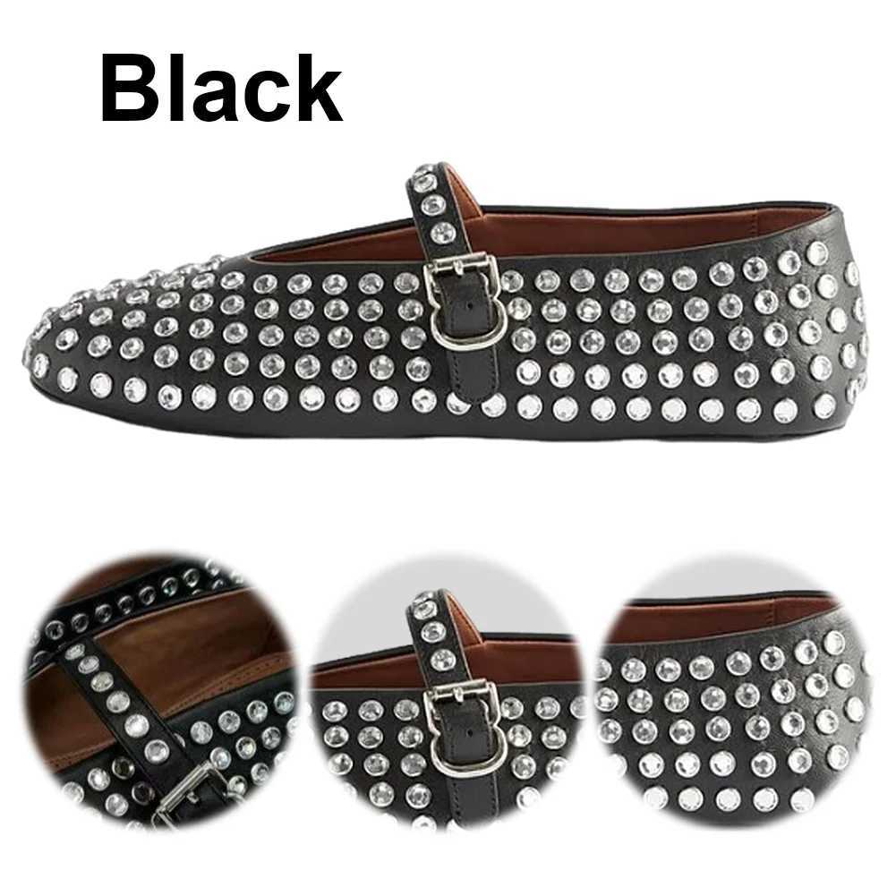 Womens Glitter Shoes with Buckle Strap Rhine Ballet Flats Crystal Ballerina Shoes Cfortable Fem Casual Shoes Y250307