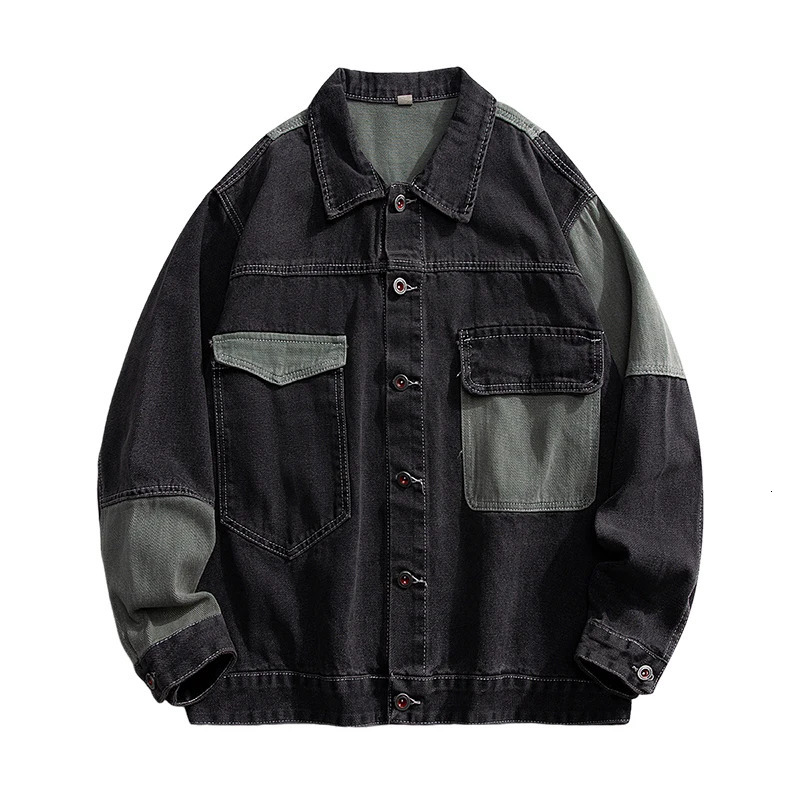 Mens Denim Jacket Oversize Spliced Color Blocking Spring Autumn Hip Hop Menswear Japanese Style Male Jeans 250225