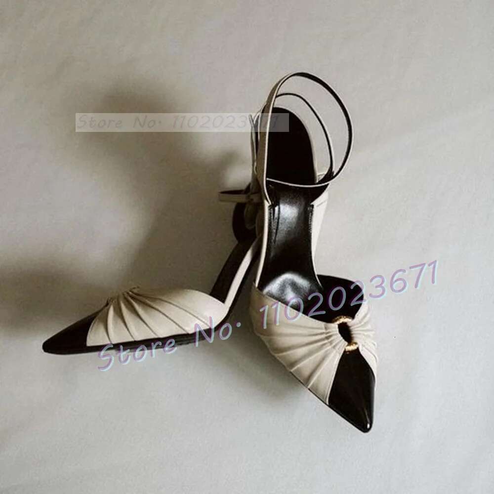 Pointy Metal Ring White Sandals Women Mixed Color Spike High Heels Elegant Work Office Lady 2023 Summer Bow knot Shoes