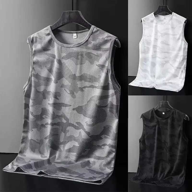 2024 Summer Ice Silk Quick Dry Vest Mens Shoulder Vest Loose Fit Plus Size Mens Sports Basketball Fitness No Sleeve T-Shirt TrT250318