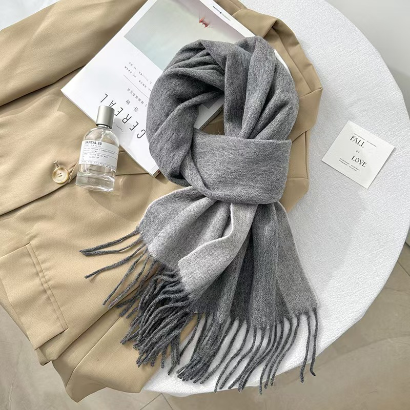 K067 Creative simple two-color double-sided design warm wool scarf autumn and winter women's high-end elegant temperament shawl