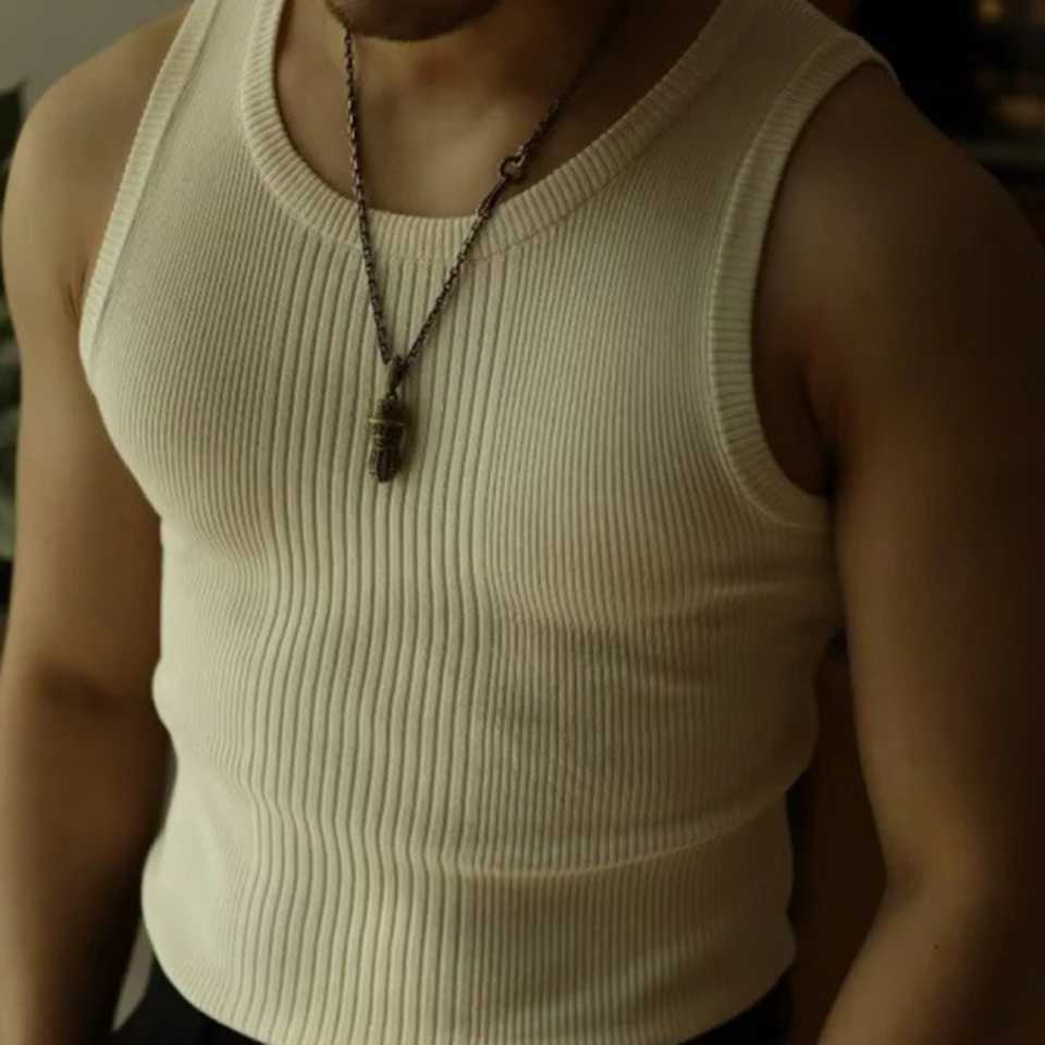 Mens Summer Ribbed Knit I-Shaped Vest Sports Bottoming Slim Tank Top Streetwear Fitness Gym Clothes Quick-drying Singlet ElasticT250318