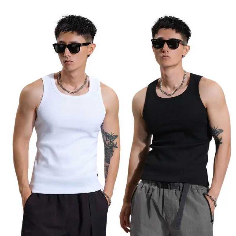 Summer Solid Square Neck Tank Top Cotton Black White Gray Women Men Plus Size Clothing Tank Singlets Sleeveless Fitness VestT250318