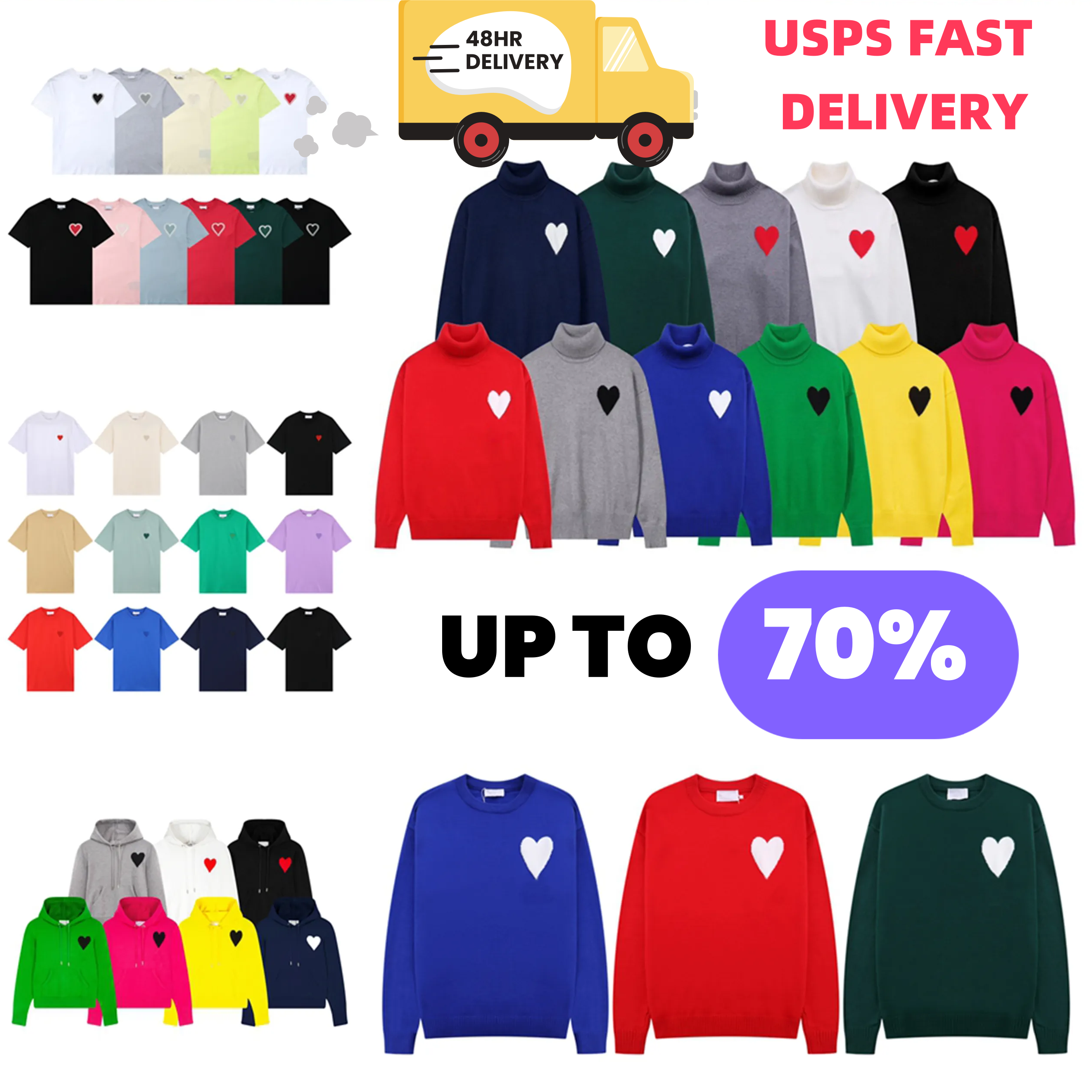 Mens Sweaters Designer Heart Pattern Sweater Pull Homme Crew Neck Knitwear Sweatshirts Paris Tshirts Luxury Pollover Hoodies Women Small Red Hearts Sports Shirts